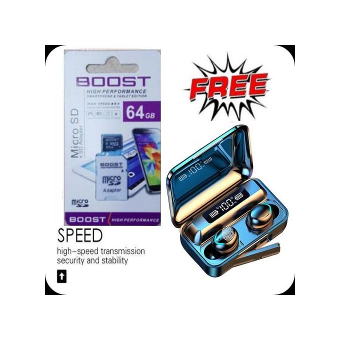 64GB/64 GB Memory Card With Adapter + Free F9 Bluetooth Earbuds