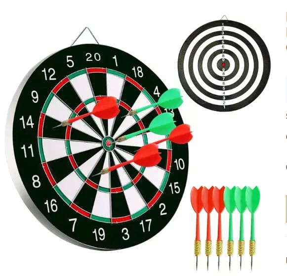 Dart Board Game Set - 17'' Double Sided Usable Dartboard with FREE 6 Steel Tip Darts, Excellent Indoor & Outdoor Party Game