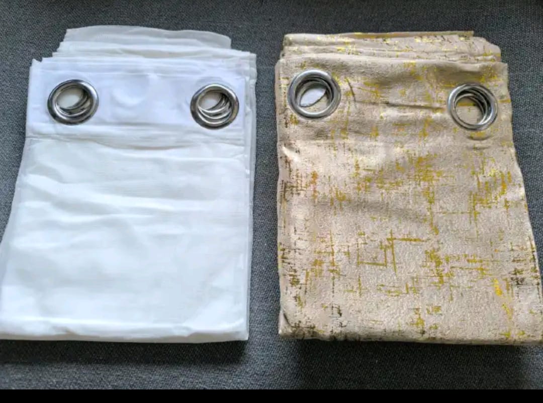 Clearance Offer!! Luxury Golden Blackout Curtains-3PCs curtains 1.5m Each +Sheer 3m