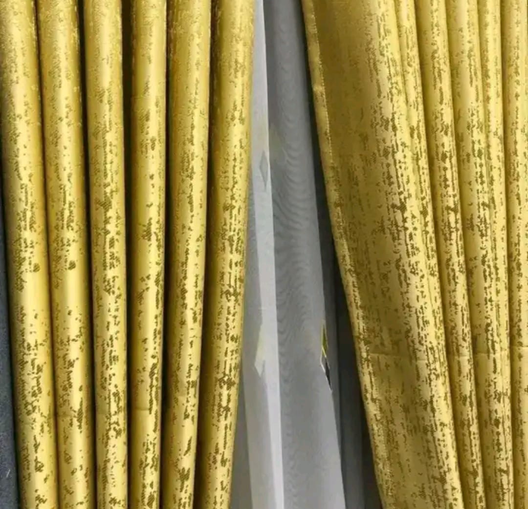 Clearance Offer!! Luxury Golden Blackout Curtains-3PCs curtains 1.5m Each +Sheer 3m