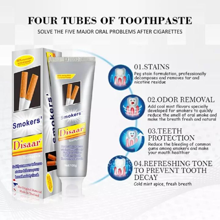 Smoke stain remover toothpaste Disaar Smokers Toothpaste Stain Removal Gums Bleeding Smokers Tobacco Caffeine Drink Stained Teeth Whitening Fresh Breath Toothpaste