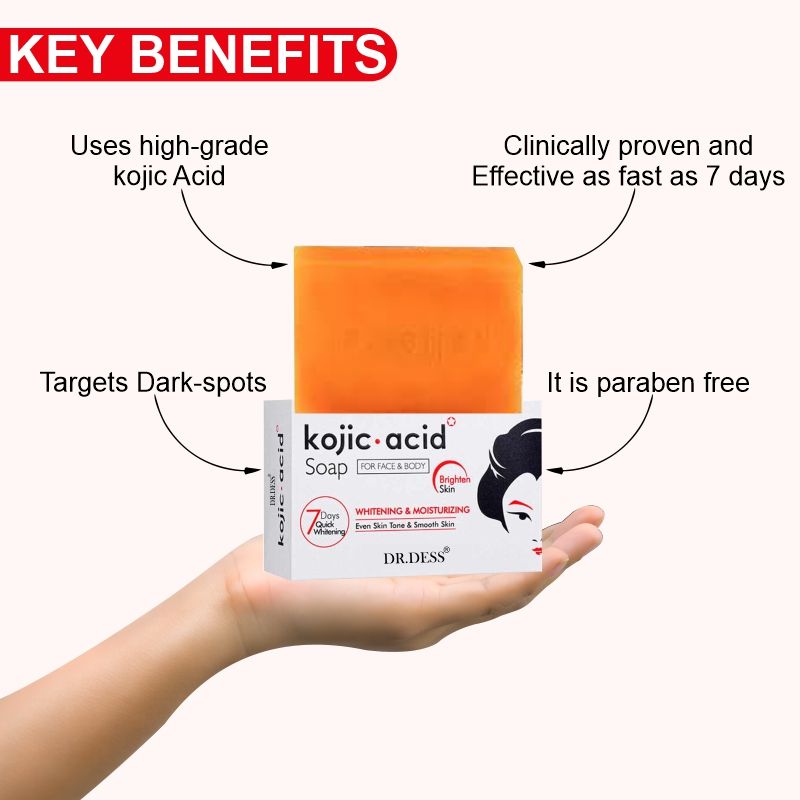 DR.DESS Kojic Soap Skin Brightening Original Soap for Body Face and Skin Care, Deep Cleansing, Skin Brightening Like Vitamin C, Improve Acne Prone Skin, For Face and Body Skin