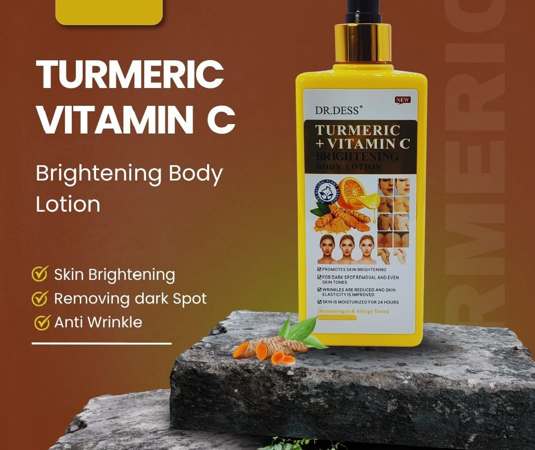 DR.DESS Vitamin C + Turmeric Brightening & Soothing Body Lotion – 500 ml | Skin Tone Even • Dark Spot Fade • Antioxidant Hydration