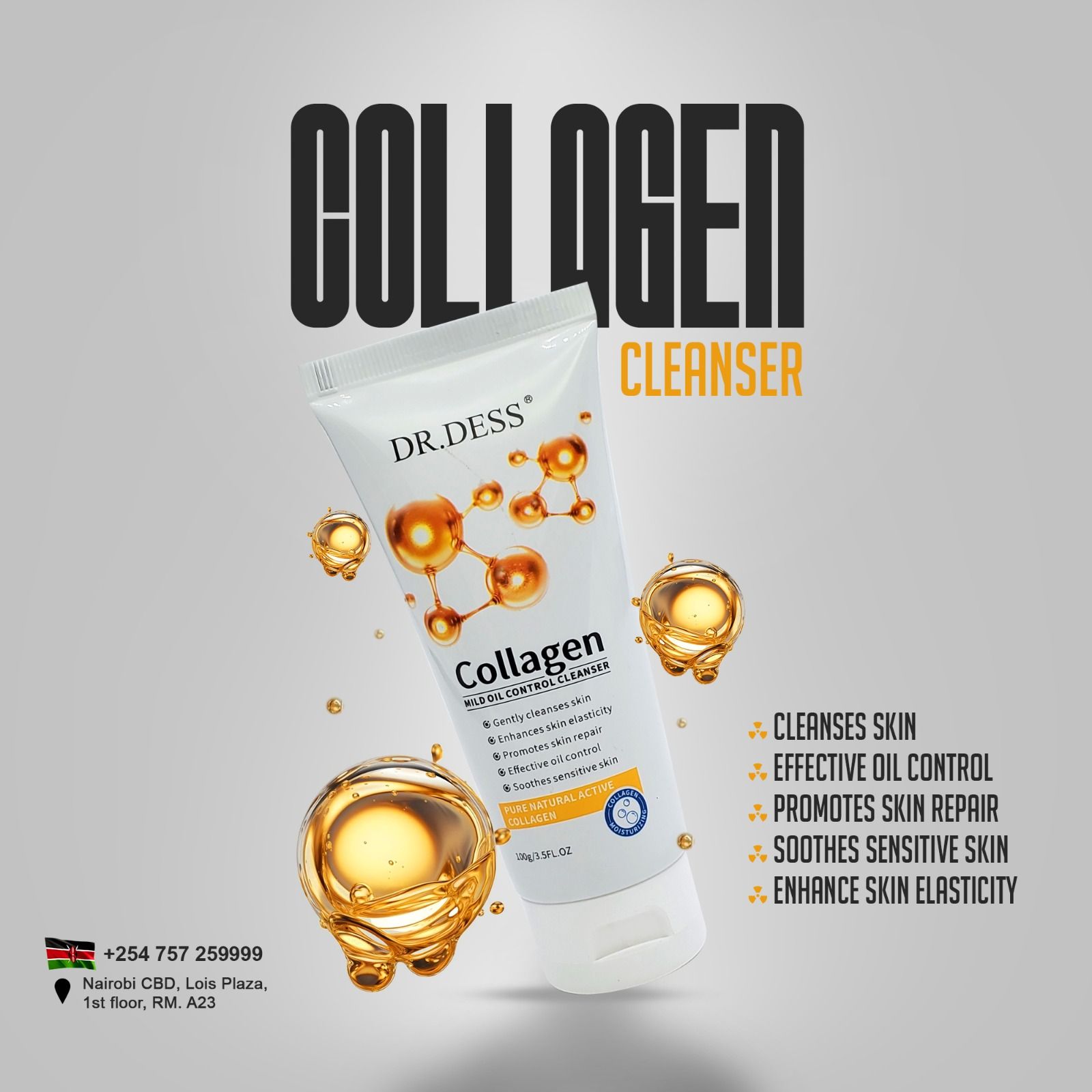 Dr. Dess Collagen Face Wash Deep Cleansing Hydrating Anti-Aging Moisturizing Pore Care Sensitive Skin Brightening Cleanser