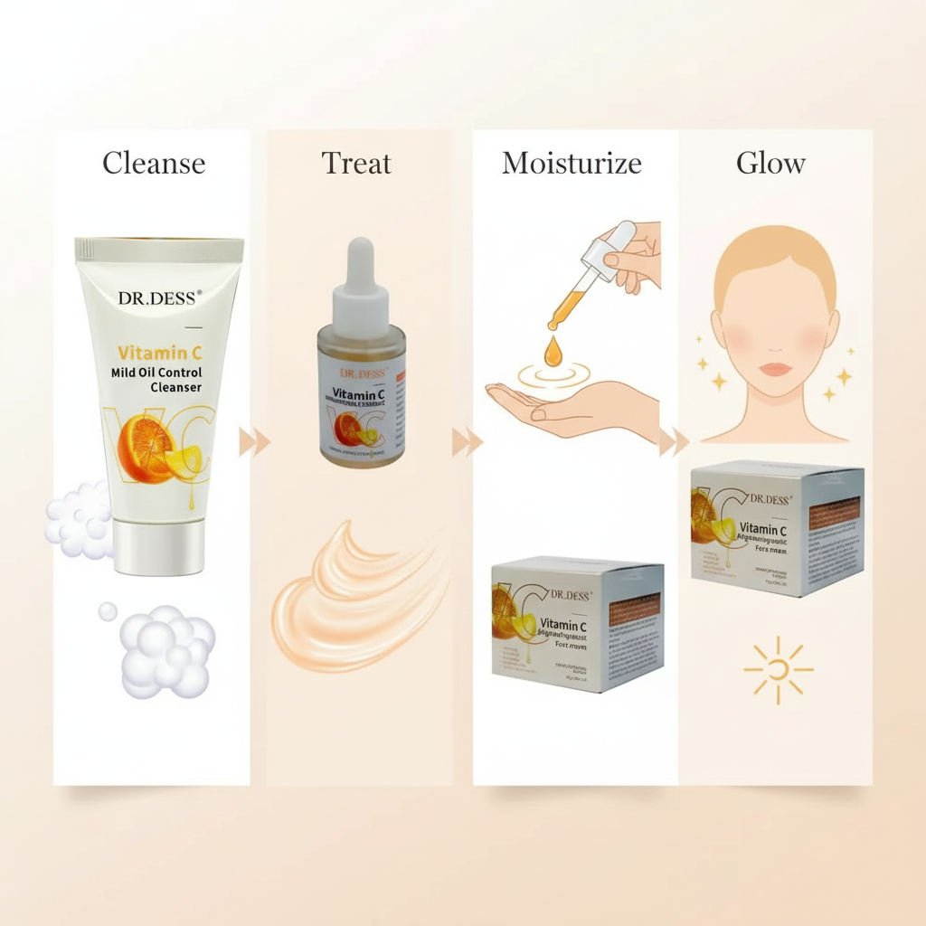 DR.DESS Vitamin C 3-in-1 Facial Skincare Set – Cleanser, Serum & Face Cream for Brightening, Dark Spots, Hydration & Smooth, Glowing Skin  Anti-Aging Routine