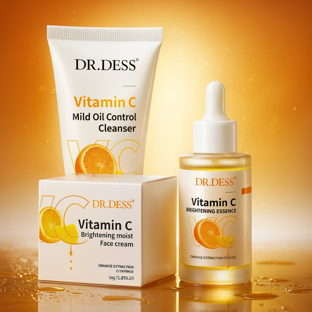 DR.DESS Vitamin C 3-in-1 Facial Skincare Set – Cleanser, Serum & Face Cream for Brightening, Dark Spots, Hydration & Smooth, Glowing Skin  Anti-Aging Routine