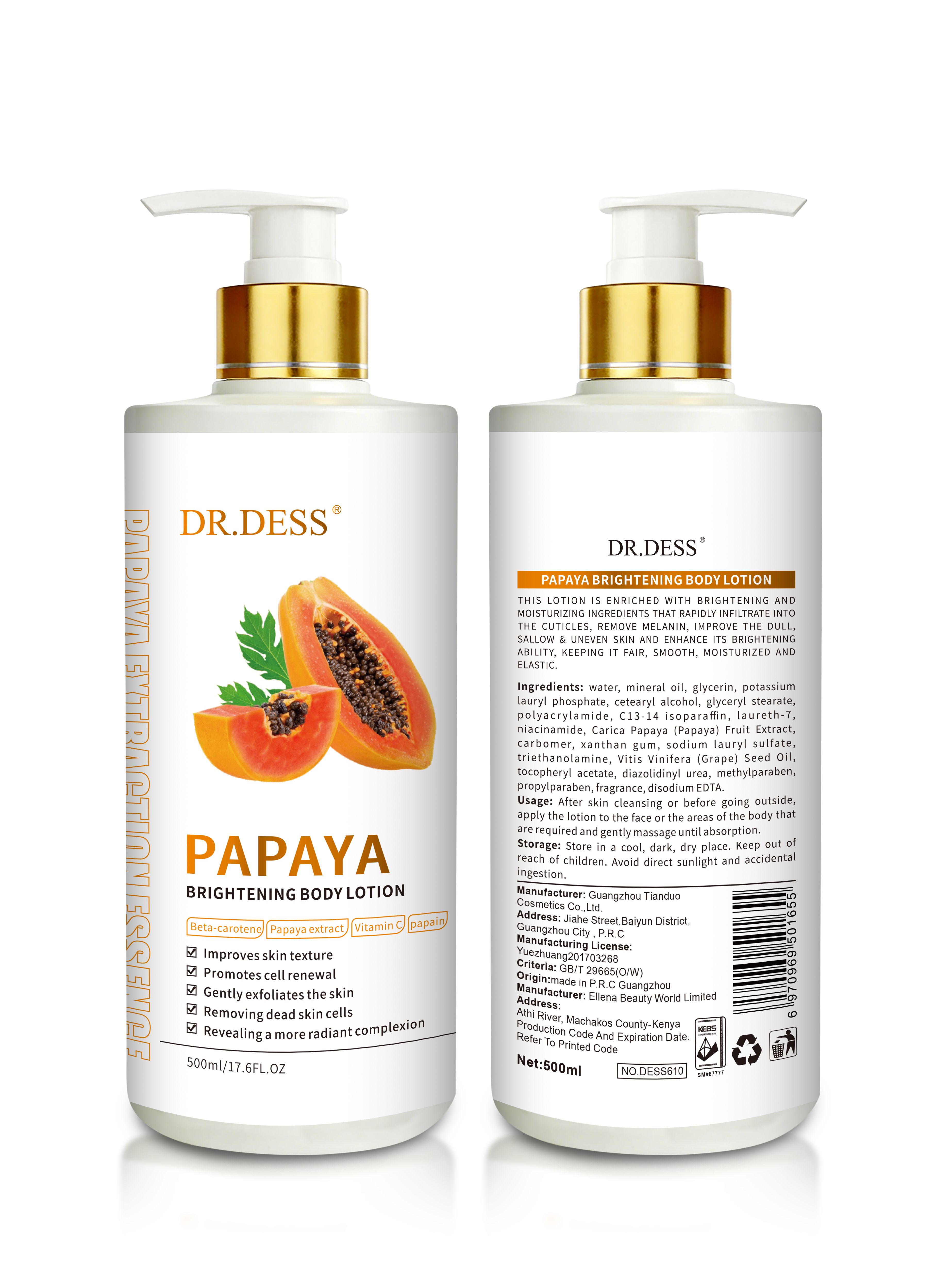 DR.DESS Body Lotion Collagen Kojic  Papaya  Turmeric  Vitamin C  Deeply Moisturizes, Nourishes, Soothes Dryness, Brightens Dull Skin, Leaves Skin Smooth, Soft and Radiant  500ml