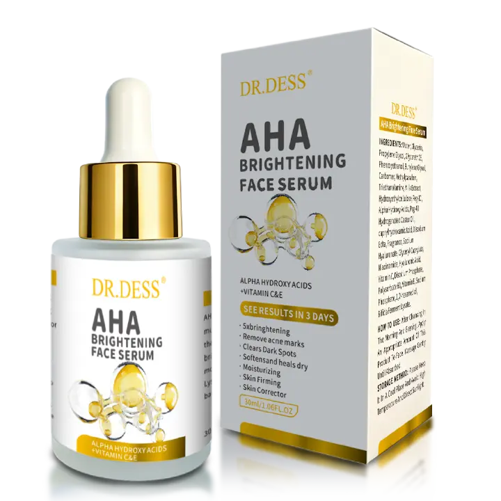 Dr. Dess AHA Brightening Face Serum with Vitamin C, Niacinamide & Hyaluronic Acid, Anti-Acne, Dark Spots Fading, Hydrating, Skin Barrier Repair for Sensitive & Acne-Prone Skin