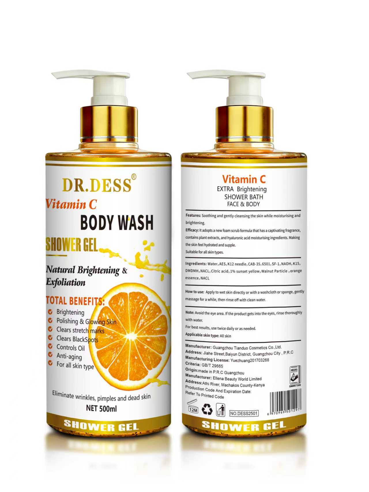DR.DESS Vitamin C Turmeric Coffee Body Wash Exfoliating Foaming Shower Gel Removes Dead Skin nourish the skin and improve the moisture barrier provides a rich lather nourish the skin  Refreshing Scent