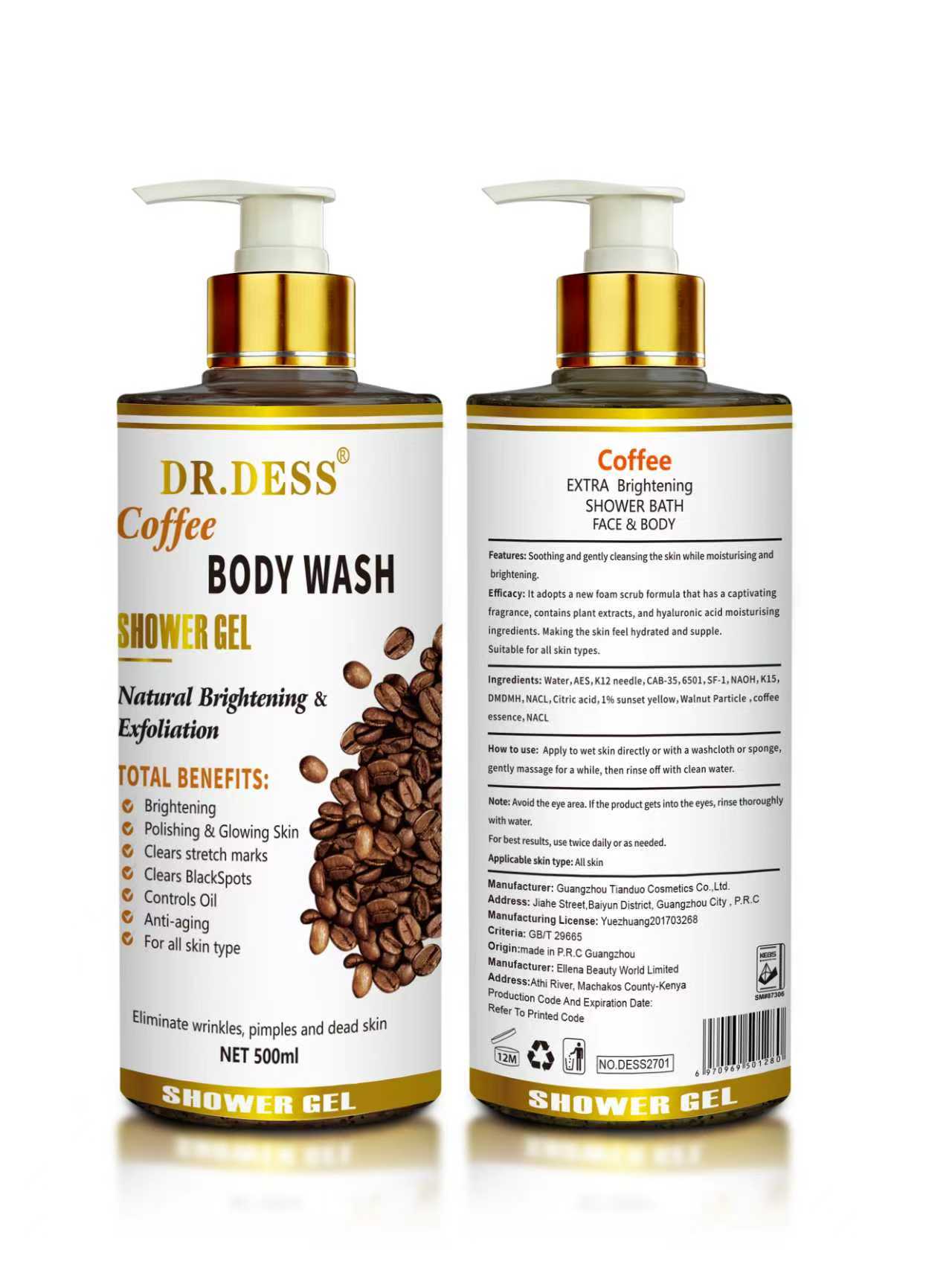 DR.DESS Vitamin C Turmeric Coffee Body Wash Exfoliating Foaming Shower Gel Removes Dead Skin nourish the skin and improve the moisture barrier provides a rich lather nourish the skin  Refreshing Scent
