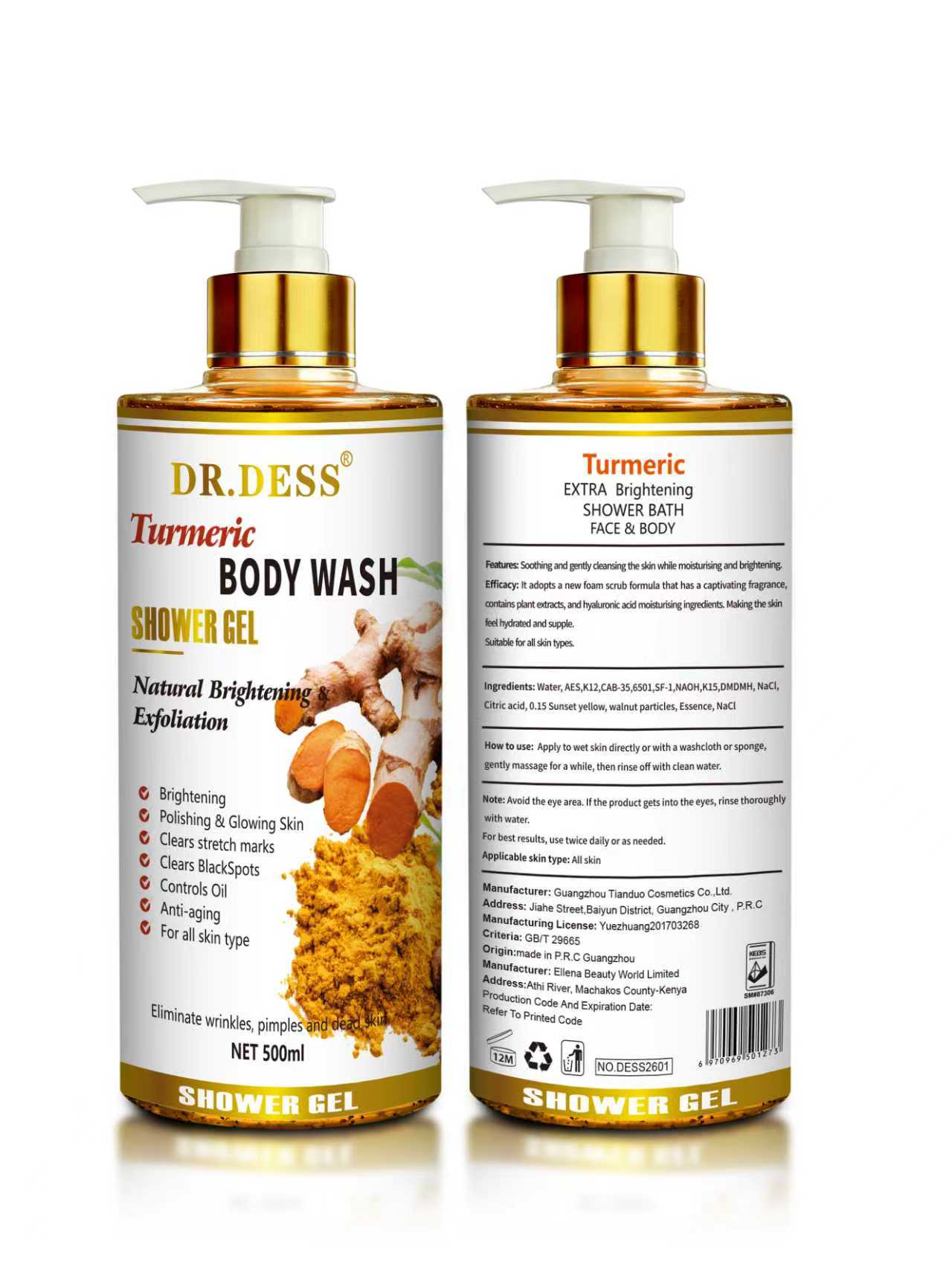 DR.DESS Vitamin C Turmeric Coffee Body Wash Exfoliating Foaming Shower Gel Removes Dead Skin nourish the skin and improve the moisture barrier provides a rich lather nourish the skin  Refreshing Scent