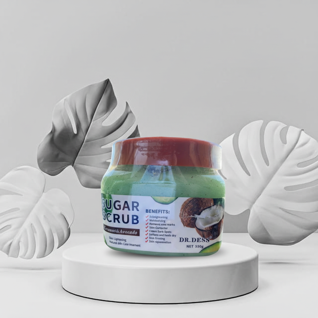 DR.DESS Coconut & Avocado  Sugar Body Scrub Bath Brightening Exfoliating Bath Spa  Sugar Scrub Softens improve circulation, and leave skin smooth, bright, and refreshed 550g