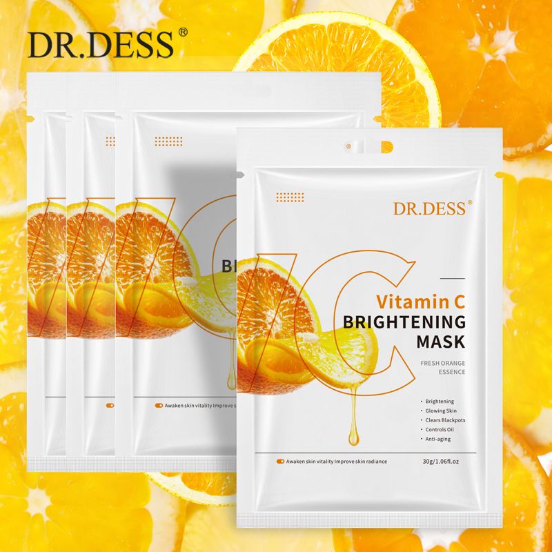 DR.DESS  5pcs Vitamin C Face Mask Sheet Long Lasting Nourishing Mask Brightening Revitalize Face Mask