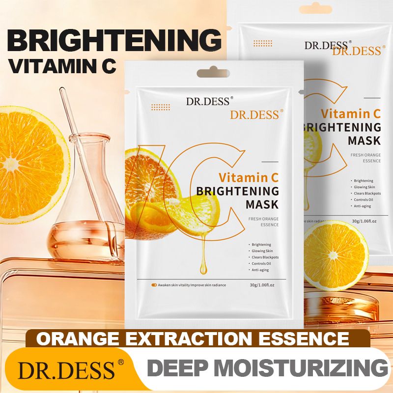 DR.DESS  5pcs Vitamin C Face Mask Sheet Long Lasting Nourishing Mask Brightening Revitalize Face Mask