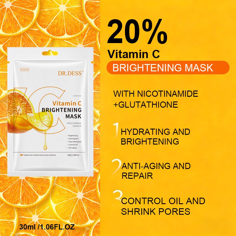 DR.DESS  5pcs Vitamin C Face Mask Sheet Long Lasting Nourishing Mask Brightening Revitalize Face Mask