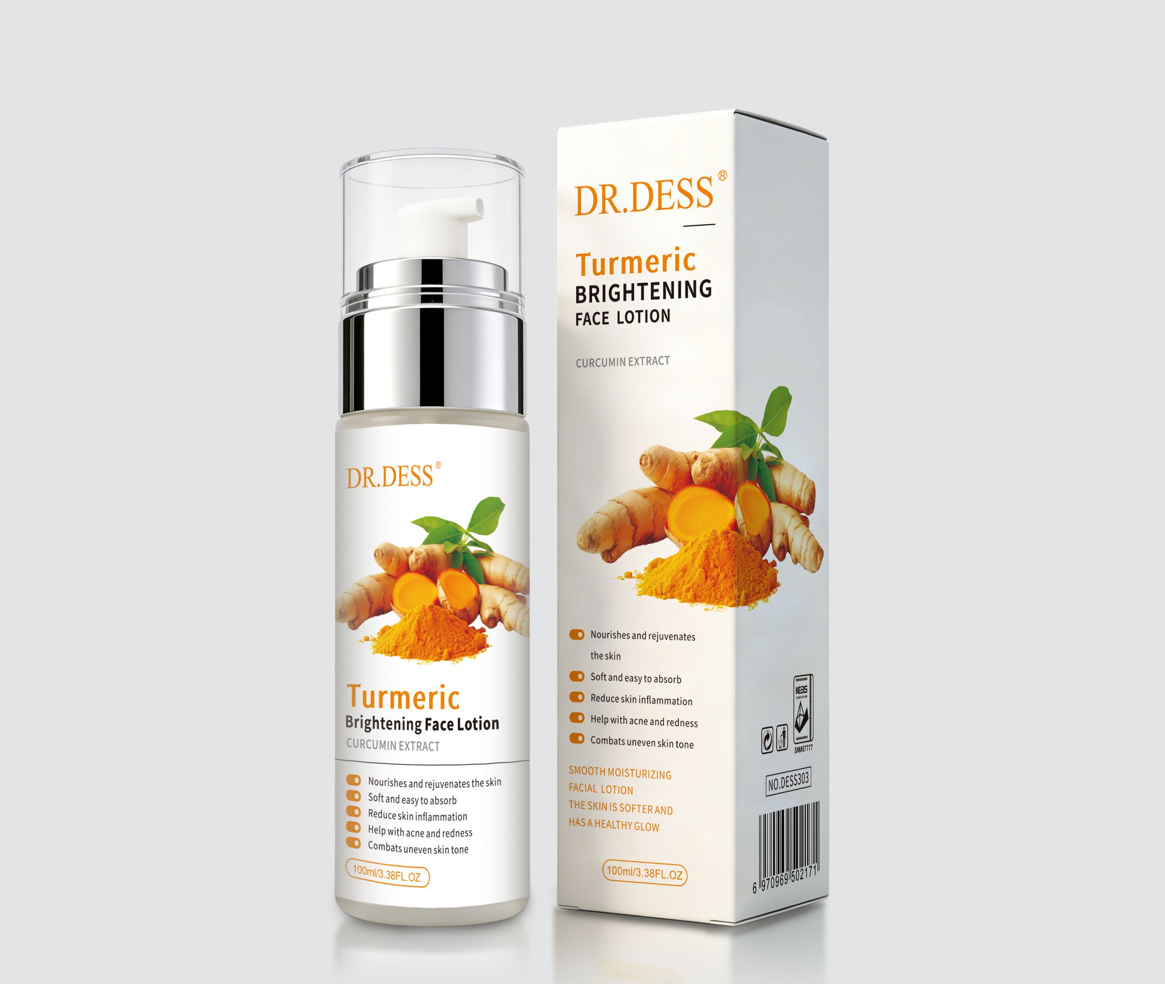 DR.DESS  2 in 1 Turmeric Face Lotion and Face Toner brighten skin, fade dark spots, and reduce acne Soothes Inflammation