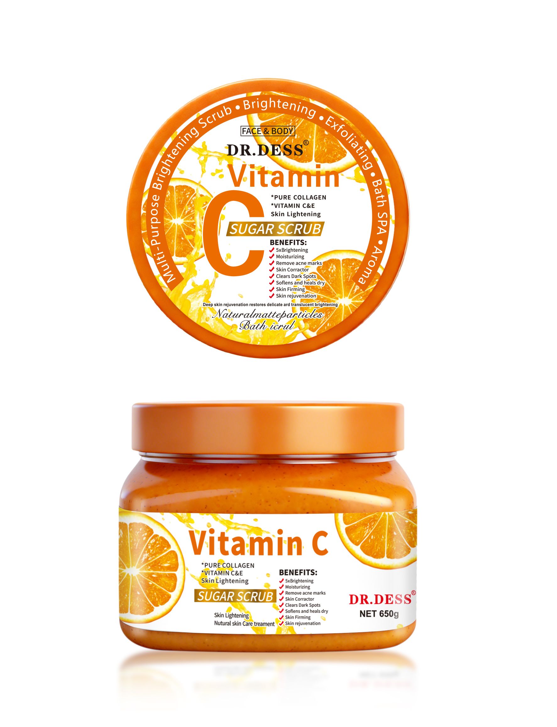 DR.DESS Vitamin C Exfoliating Body  Scrub Reduce Dark spots Hyperpigmentation Hydrates Collagen Boosting Brightening Even Skin Tone