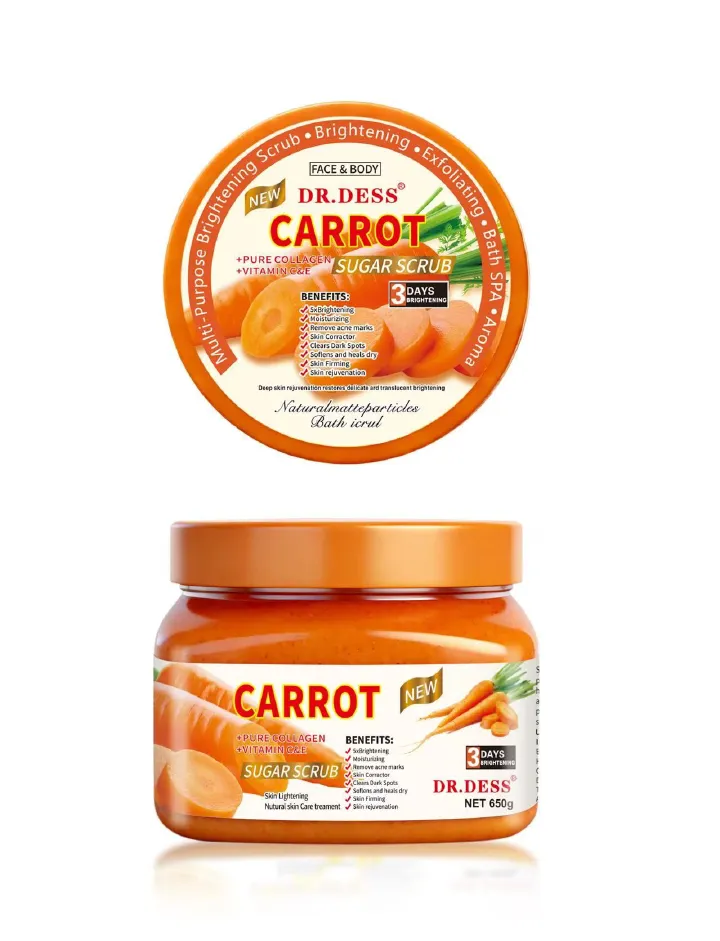 DR.DESS Carrot Sugar  Body Scrub Bath Brightening  Spa Exfoliating Scrub Infused with Vitamin C & E Skin Firming Skin Rejuvenation