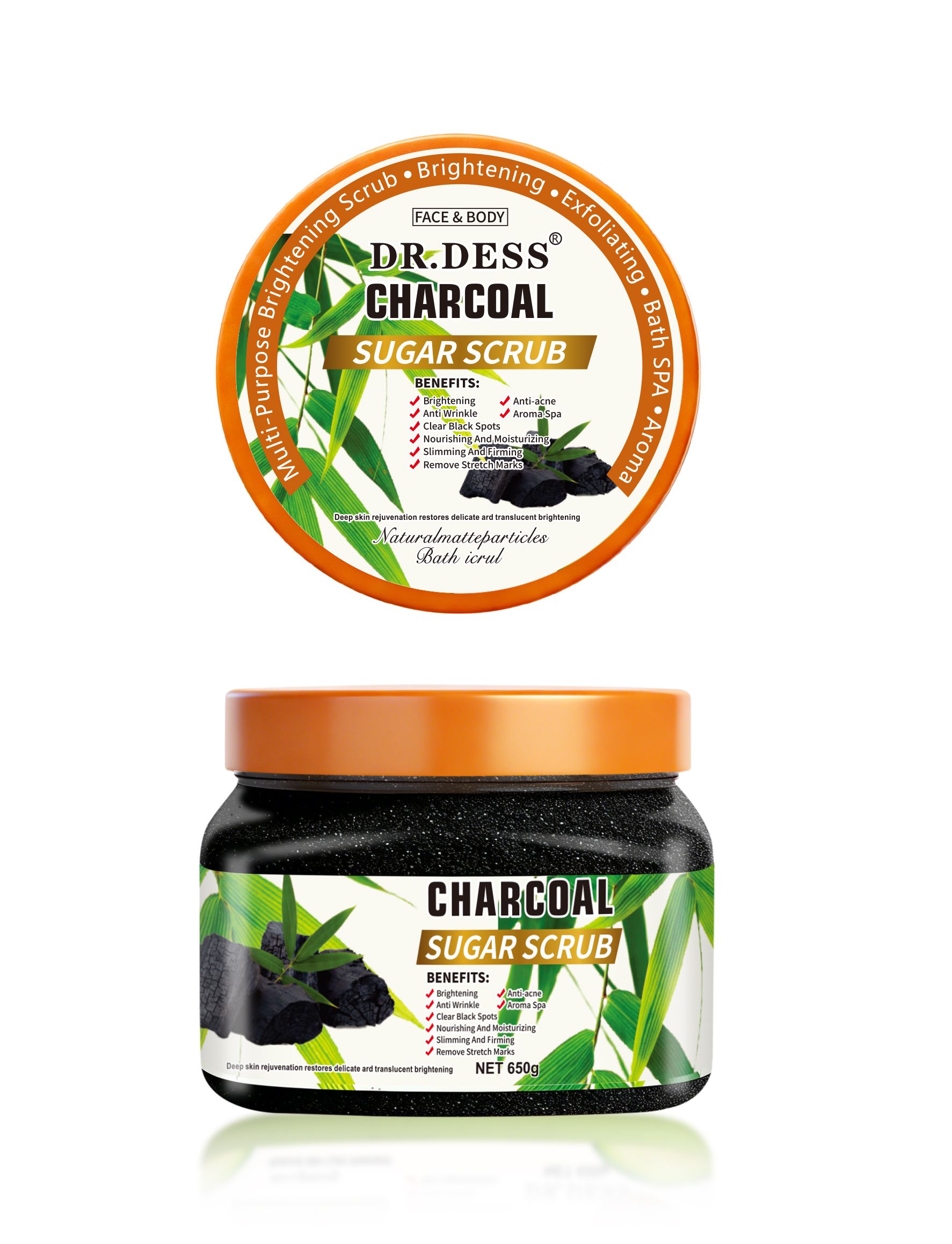 DR.DESS  Charcoal Body Scrub Bath Exfoliating Sugar Scrub combines the exfoliating power of sugar with activated charcoal to deeply cleanse, remove dead skin cell and draw out impurities from pores