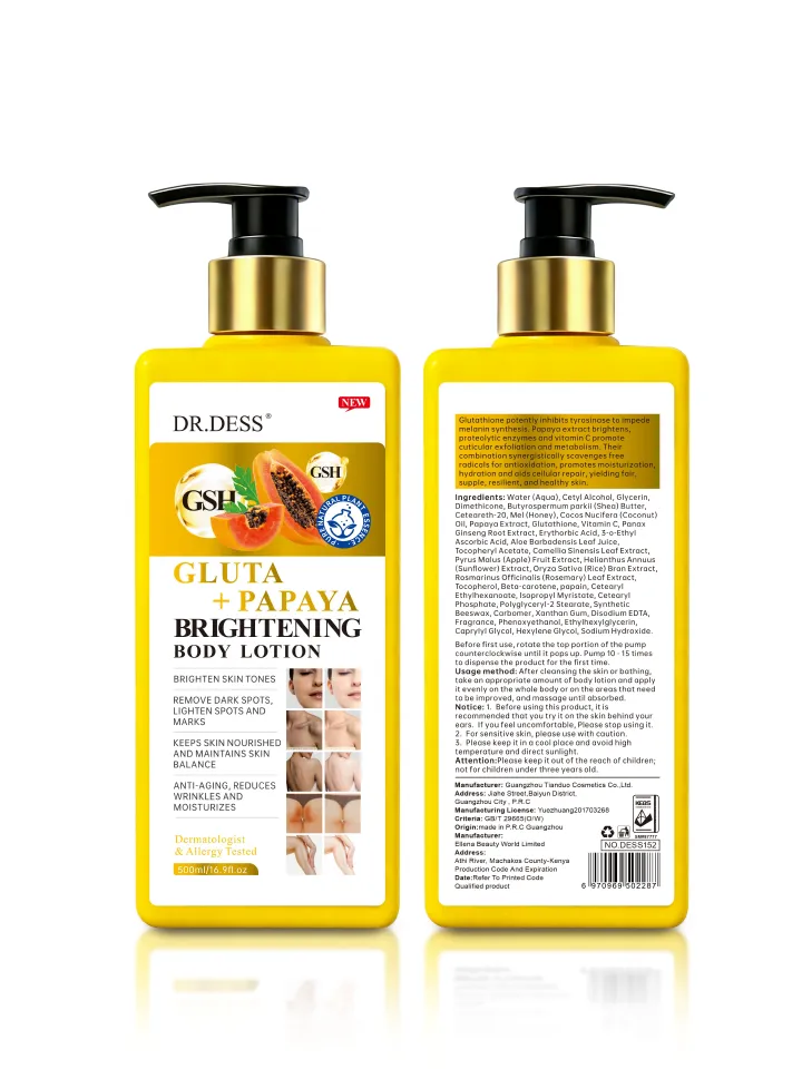 DR.DESS Gluta Papaya Brightening Body Lotion 500ml Hydrating Nourishing Moisturizing Soft Smooth Skin Care for Radiant Healthy Skin