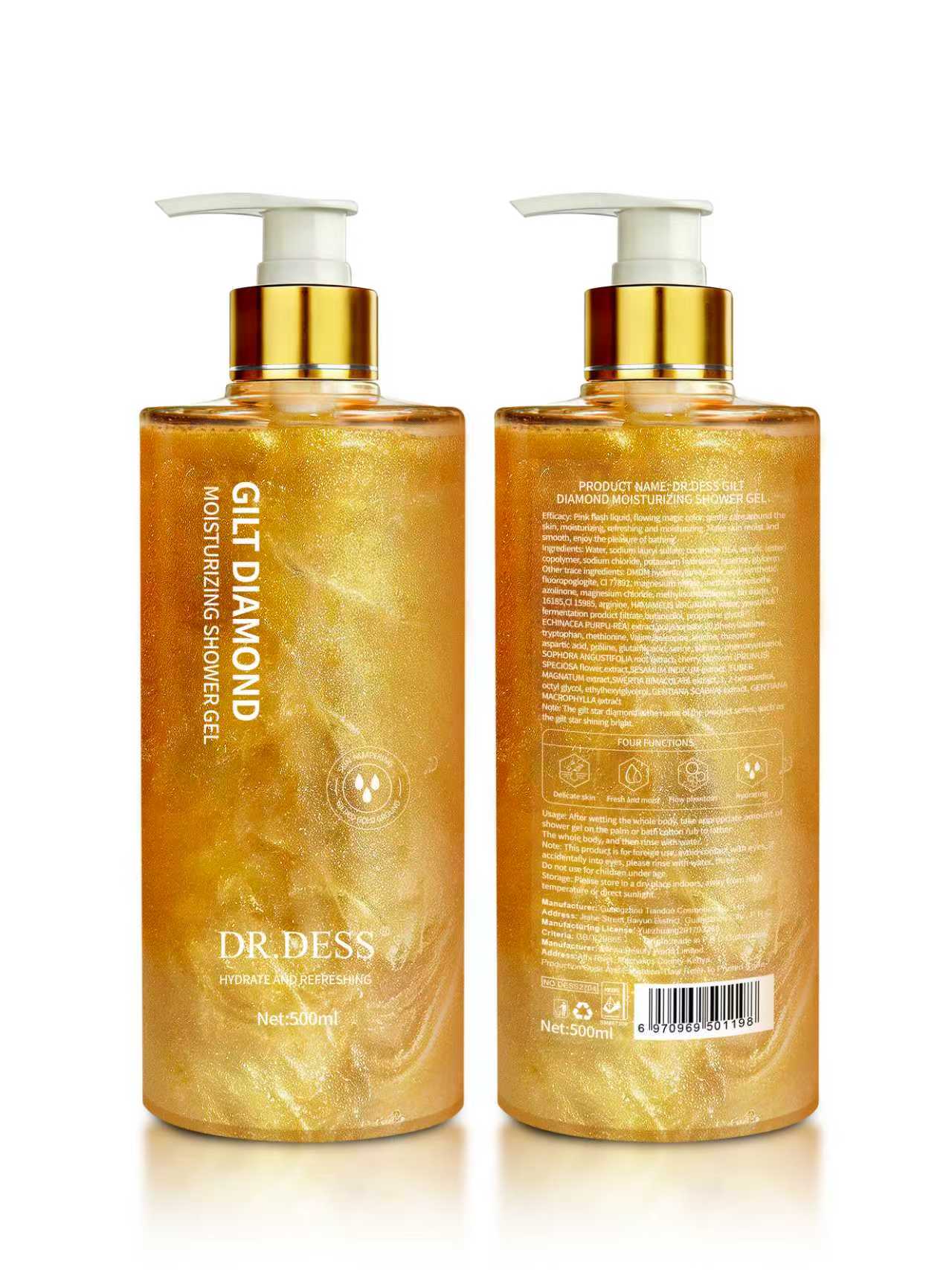 DR.DESS Gilt Diamond Shower Gel 500ml deeply cleans skin and removes fades stubborn  dark spots ,blemishes, hyper pigmentation