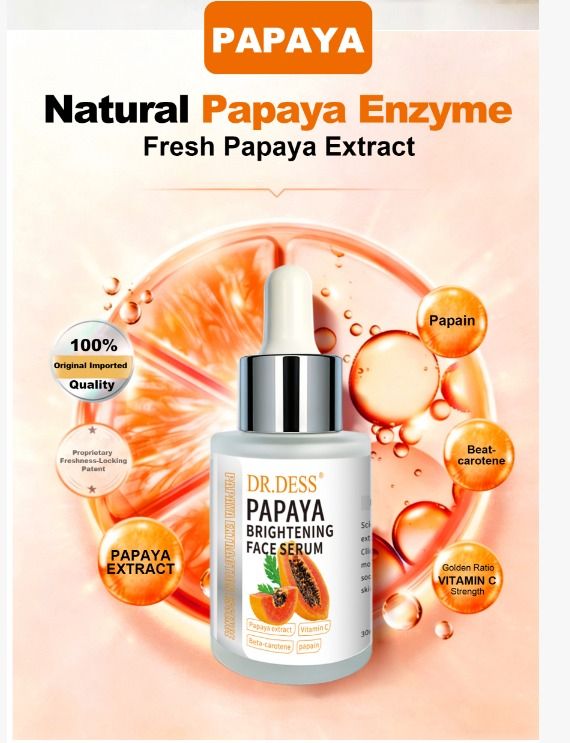 DR.DESS Papaya Brightening Face Serum Protects against Acne, Dark Spots, Freckles Reduces Skin Pigmentation and Anti Aging Facial Serum Oil Control 30ml