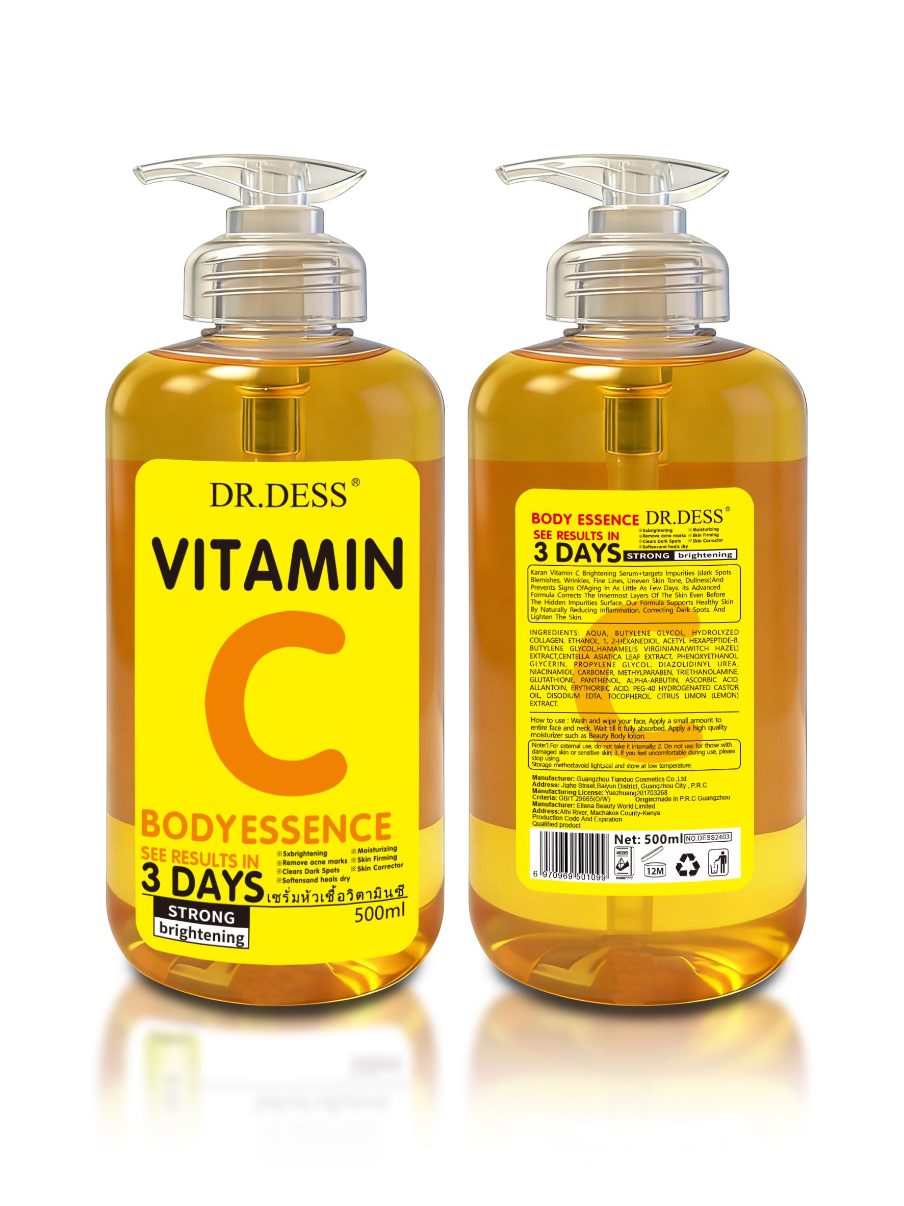Dr Dess Vitamin C Body Essence Body Oil Fast Absorbing Hydrates Reduce dark spots, Even out skin tone