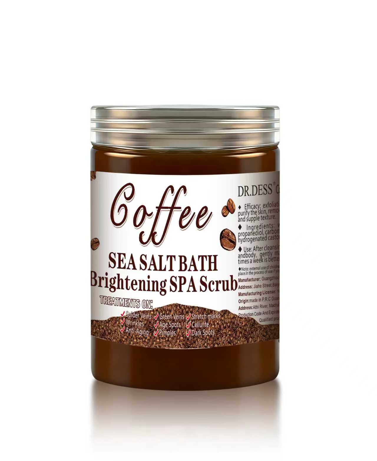 DR.DESS Coffee Sea Salt Bath Brightening & Lightening Spa Scrub Exfoliating Body Scrub designed to refresh and rejuvenate your skin