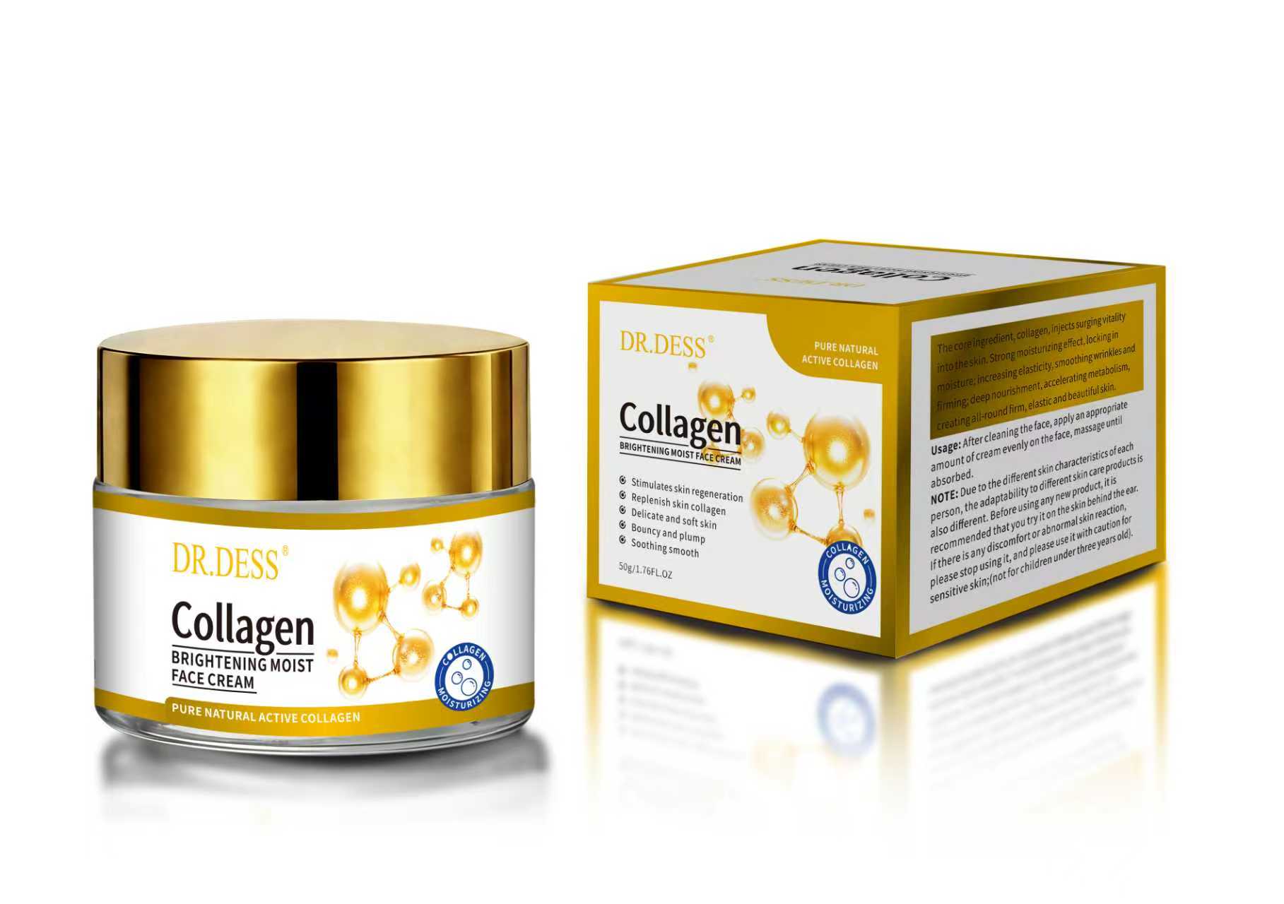 Dr Dess Collagen Anti Aging Face Cream Anti Wrinkles And Fine Lines, Intensive hydration, Anti aging, Brighten skin tone, Acne fade repair essence, Contains collagen