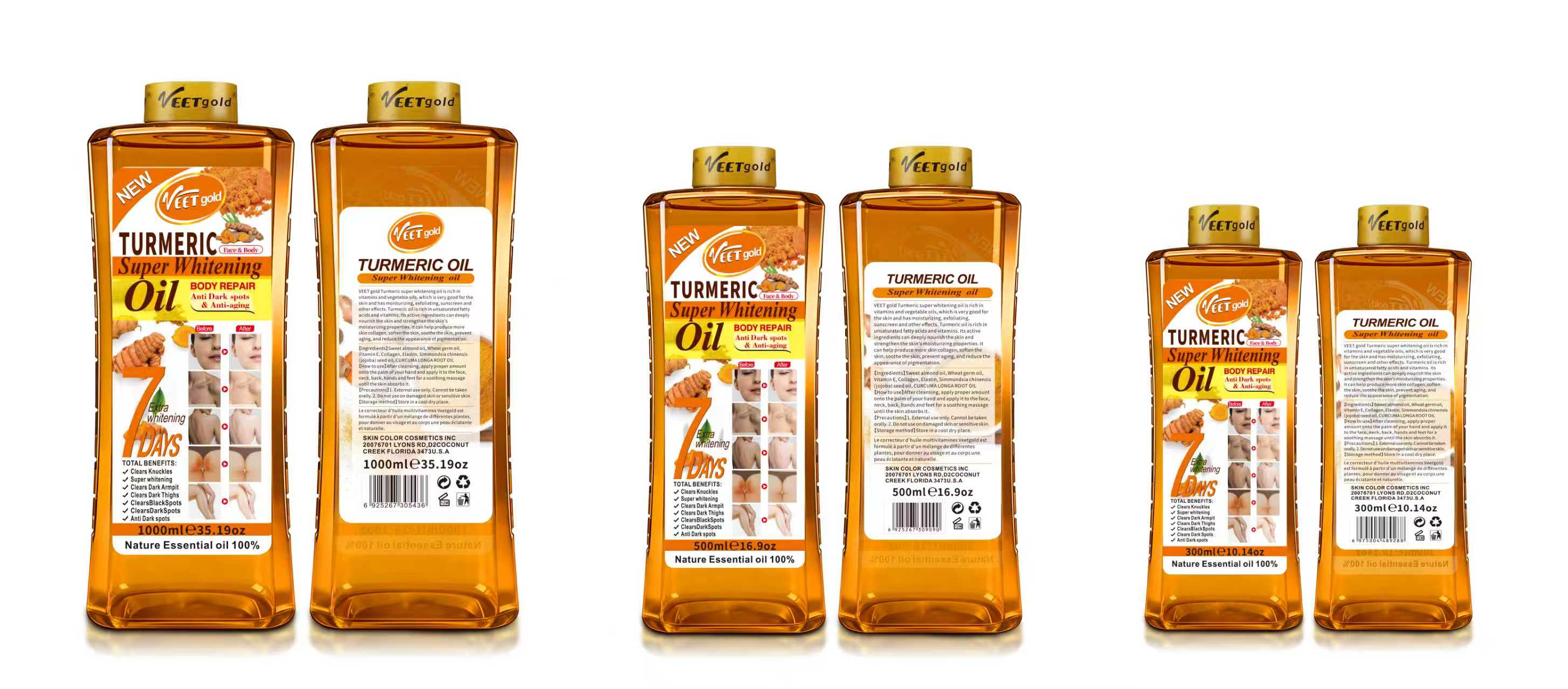 Veet Gold Turmeric Body Oil Super Brightening  Leave Your Skin Moisturized Without Drying It Out 1000l 500ml 300ml