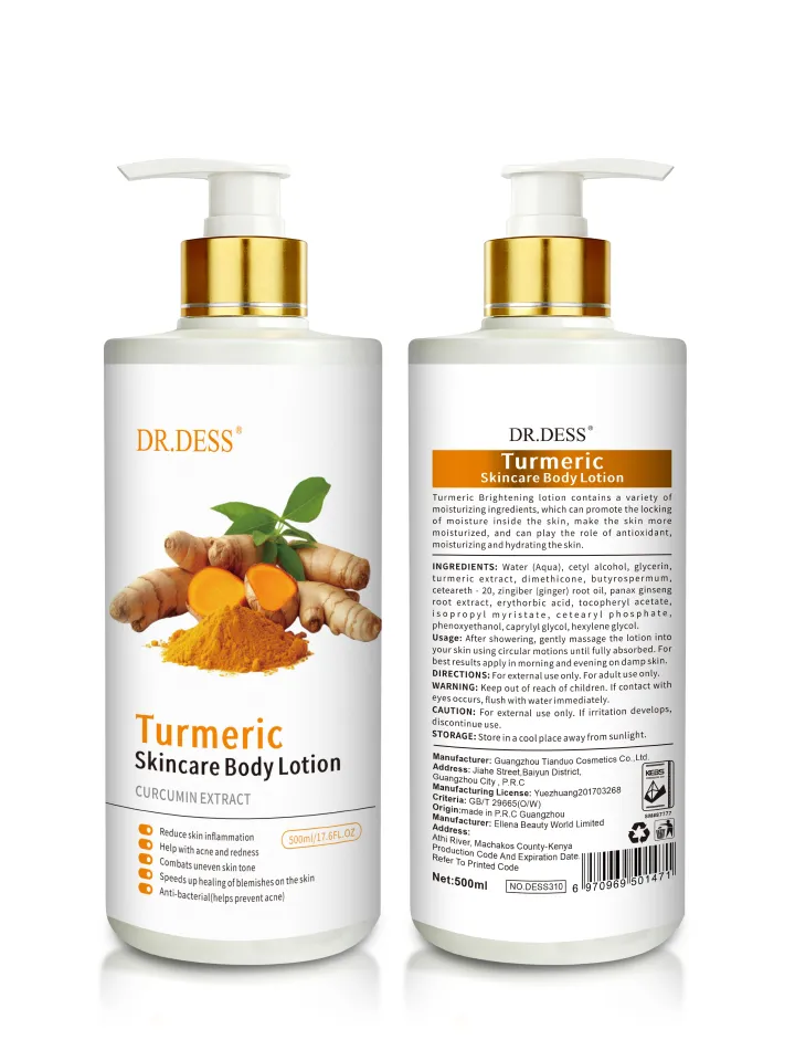 DR.DESS  Turmeric Body Lotion Anti-Inflammatory and Soothing, Treats Acne, Deep Hydration  lock in moisture, treating dry, dull, or flaky skin, leaving it soft and smooth 500ml