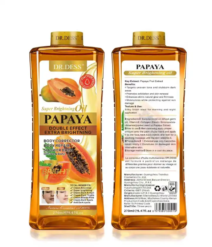 Dr Dess Papaya Oil Double Effect Brightening Oil Clear Dark Knuckles Brighten Dark Armpits Dark Thighs makes Skin Silky Smooth 270ml