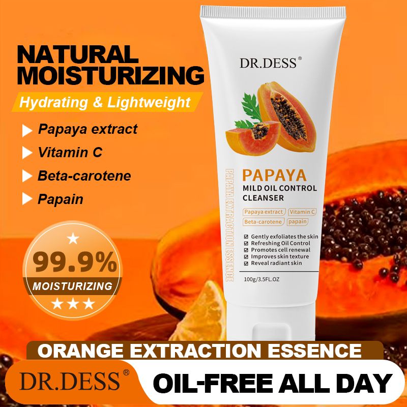DR.DESS Papaya Skin Care Set Face Cleanser+ Serum+ Cream+ FREE 5PCS Face Mask Sheet Exfoliation and Smoothness gently removes dead skin cells, unclogs pores, and aids in cell renewal for a smooth Skin