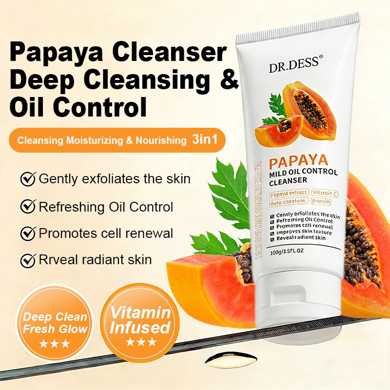 DR.DESS Papaya Skin Care Set Face Cleanser+ Serum+ Cream+ FREE 5PCS Face Mask Sheet Exfoliation and Smoothness gently removes dead skin cells, unclogs pores, and aids in cell renewal for a smooth Skin
