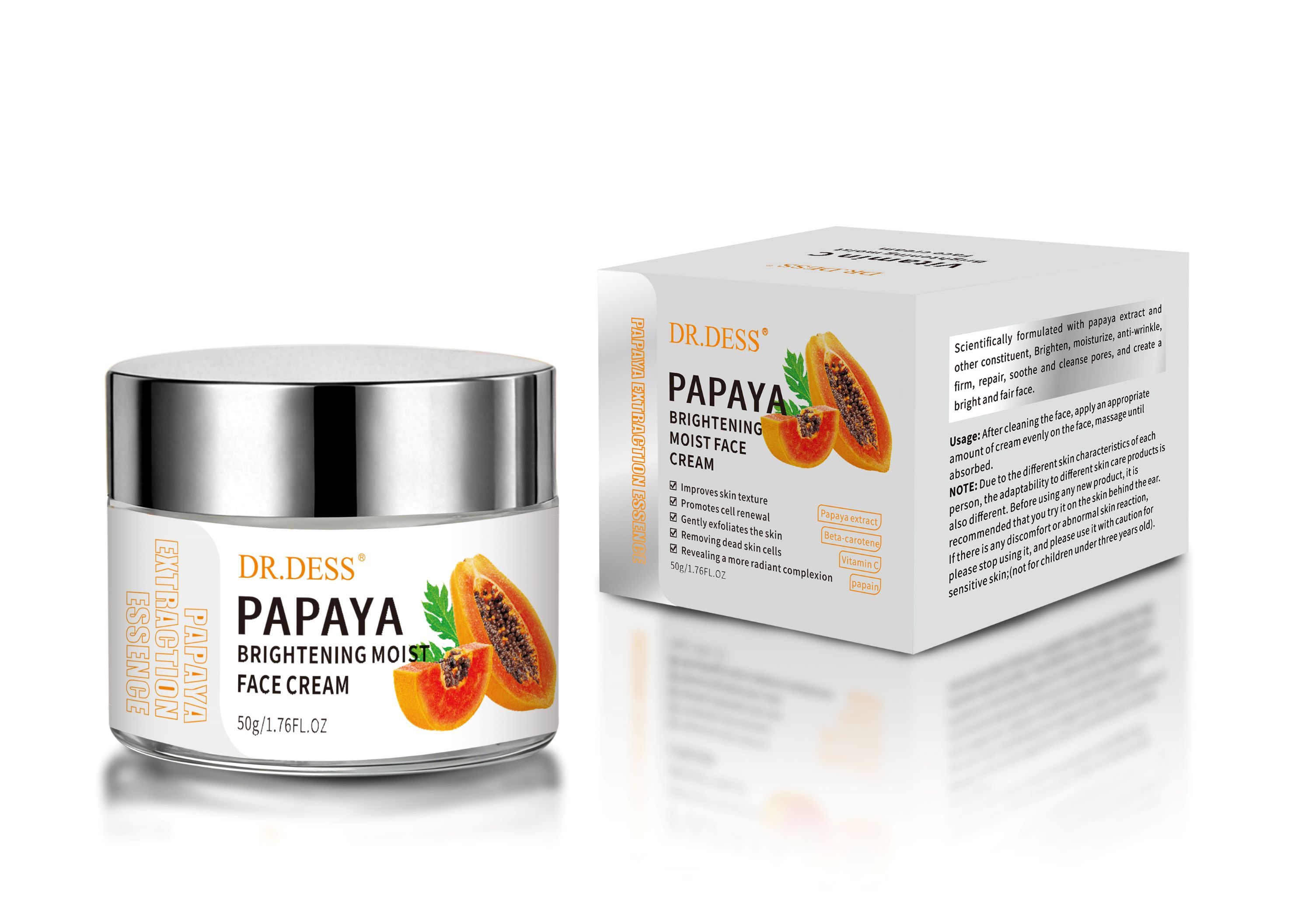 DR.DESS Papaya Skin Care Set Face Cleanser+ Serum+ Cream+ FREE 5PCS Face Mask Sheet Exfoliation and Smoothness gently removes dead skin cells, unclogs pores, and aids in cell renewal for a smooth Skin