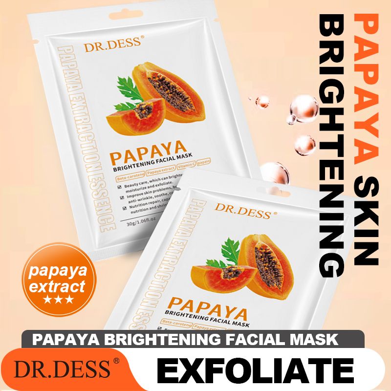 DR.DESS Papaya Skin Care Set Face Cleanser+ Serum+ Cream+ FREE 5PCS Face Mask Sheet Exfoliation and Smoothness gently removes dead skin cells, unclogs pores, and aids in cell renewal for a smooth Skin