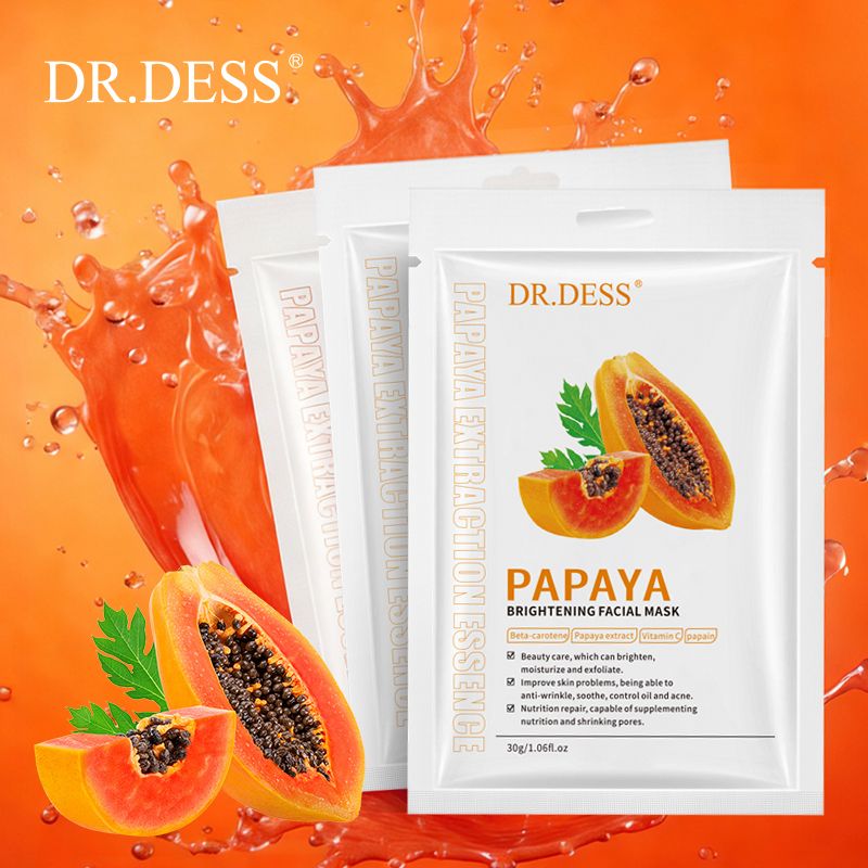 DR.DESS Papaya Skin Care Set Face Cleanser+ Serum+ Cream+ FREE 5PCS Face Mask Sheet Exfoliation and Smoothness gently removes dead skin cells, unclogs pores, and aids in cell renewal for a smooth Skin