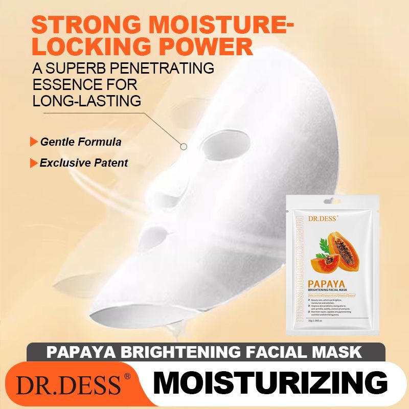 DR.DESS Papaya Skin Care Set Face Cleanser+ Serum+ Cream+ FREE 5PCS Face Mask Sheet Exfoliation and Smoothness gently removes dead skin cells, unclogs pores, and aids in cell renewal for a smooth Skin