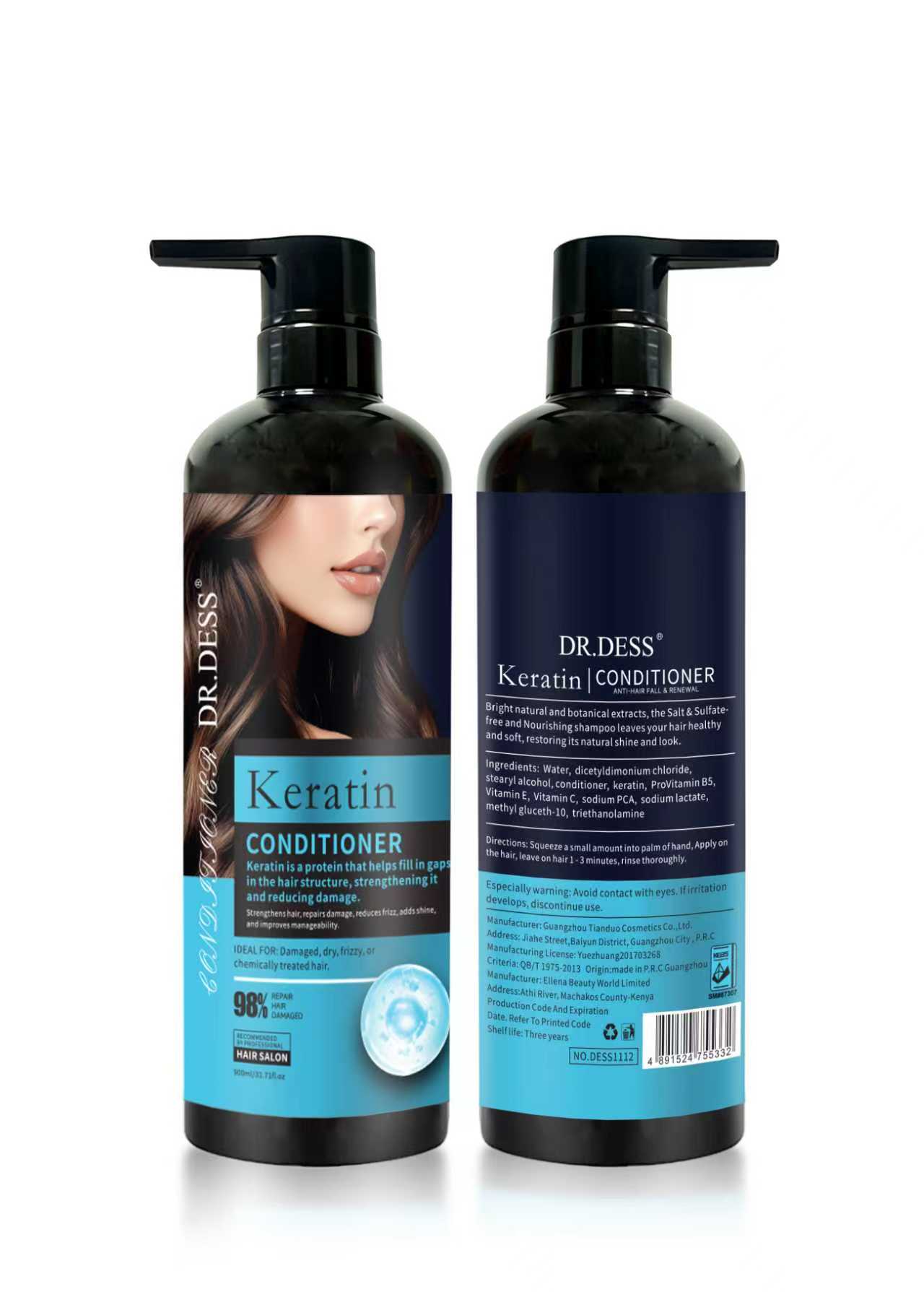 DR.DESS Keratin Hair Conditioner Oil and  Protein Conditioner Anti Hair Fall strengthen, smooth, and repair hair 900Ml Moisture Retention Heat Protection