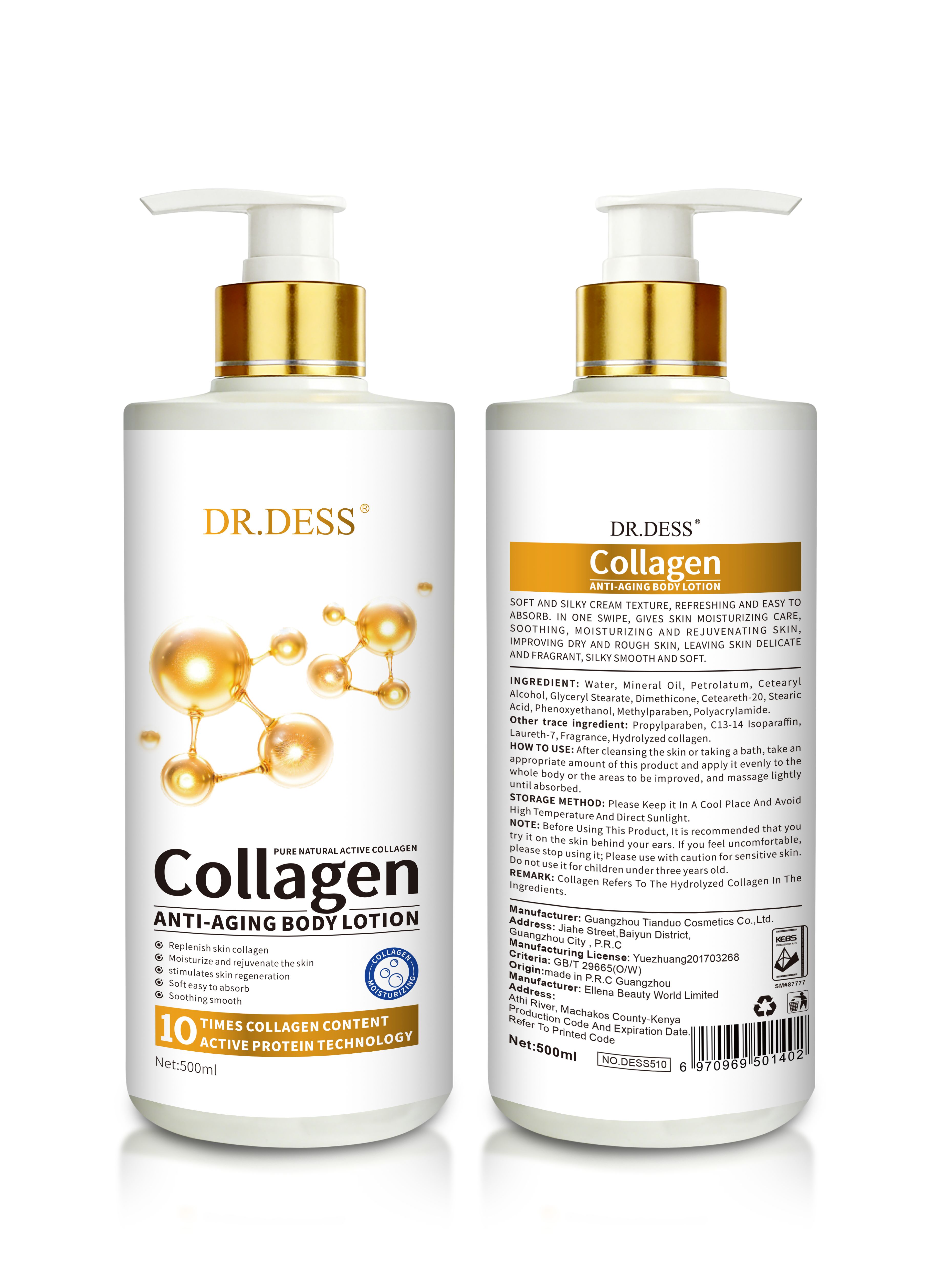 DR.DESS Collagen Moisturizing Body Lotion Skin Brightening Gentle Exfoliation Anti aging Enhanced Skin Hydration Lotion