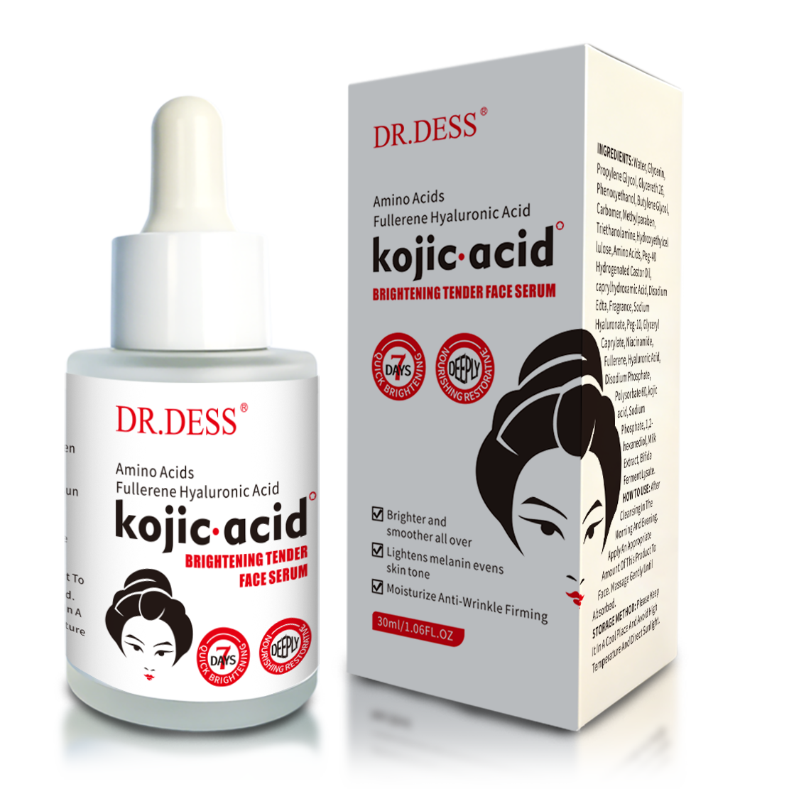 DR.DESS Kojic Acid Face Serum Protects against Acne, Dark Spots, Freckles Reduces Skin Pigmentation and Anti Aging Facial Serum