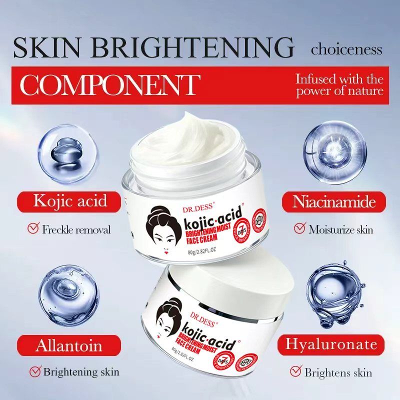 DR.DESS Kojic Acid Brightening Moist Face Cream 50g Skin Lightening Hydrating Anti-Acne Reduces Dark Spots Smooth Nourishing Daily Moisturizer