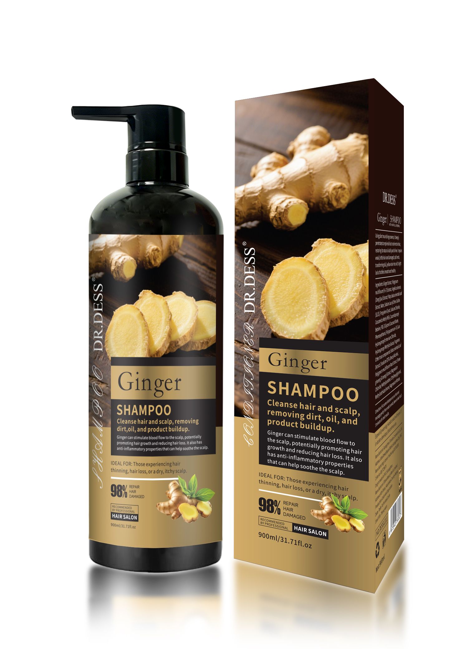 DR.DESS Ginger Shampoo Anti-Hair Fall Hair Growth Strengthening Nourishing Scalp Hydrating Soft Hair Enriched with natural ginger extract Hydrates and softens dry hair Enriched with natural ginger