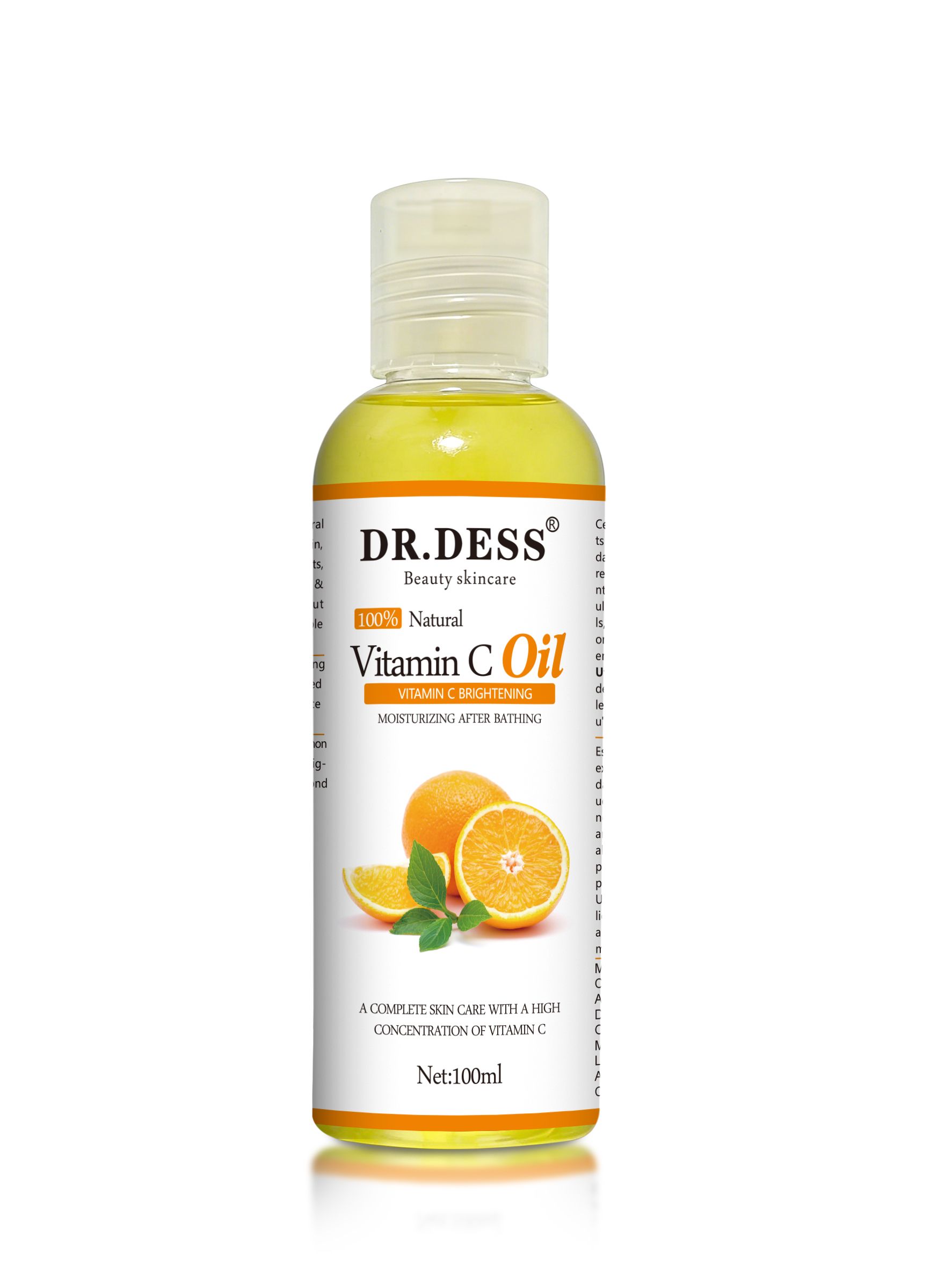 DR.DESS Natural Vitamin C Brightening Moisturizing After Bath Face and Body Oil 100ml Fast Absorbing Hydrating Improves Skin Tone Softens Dry Skin