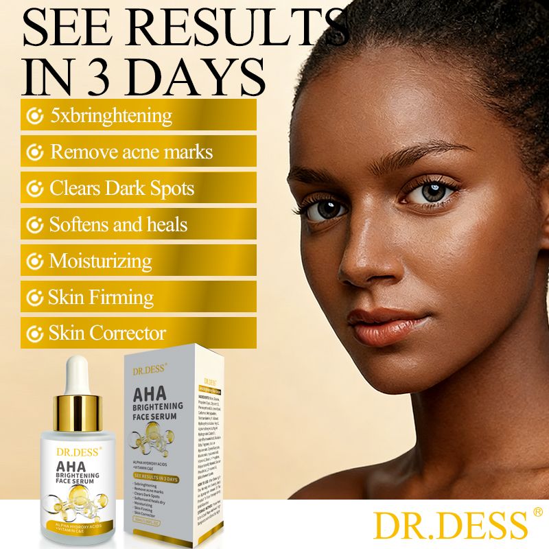 Dr. Dess AHA Brightening Face Serum with Vitamin C, Niacinamide & Hyaluronic Acid, Anti-Acne, Dark Spots Fading, Hydrating, Skin Barrier Repair for Sensitive & Acne-Prone Skin