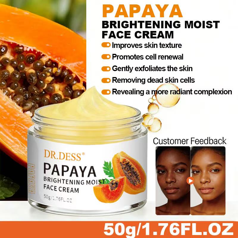 DR.DESS Papaya Brightening Moist Face Cream 50g Hydrates Brightens Fades Dark Spots Smooth Radiant Even-Toned Skin Daily Glow Moisturizer