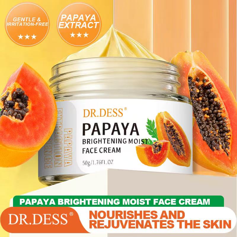 DR.DESS Papaya Brightening Moist Face Cream 50g Hydrates Brightens Fades Dark Spots Smooth Radiant Even-Toned Skin Daily Glow Moisturizer