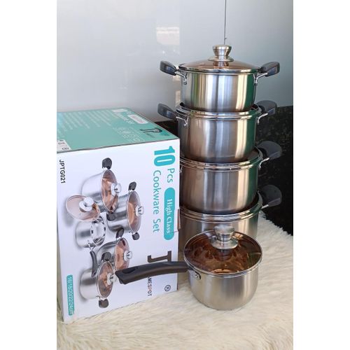 COOKWARE SET.JP Jamesport JP Premium Quality Stainless Steel Cookware Sets Pot Sufuria With Glass Lids & Heavy Duty Induction Base 10 PCS