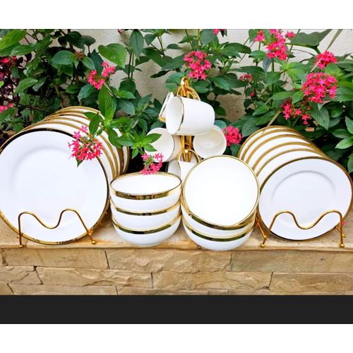 DINNER SET.24pc golden ring white dinner set
