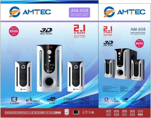 Amtec AM-608 2.1 SUB-WOOFER SYSTEM 8000W.Bluetooth,USB speaker systems Remote Aux/Digital FM ready USB Support SD card 2.1 CH 8000WAT